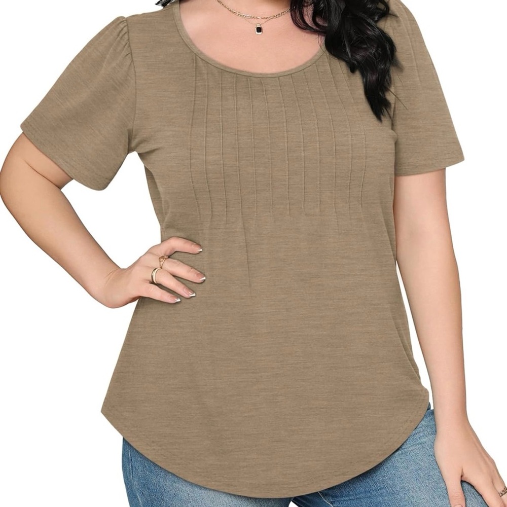 Elegant Tan Short Sleeve Women's Top